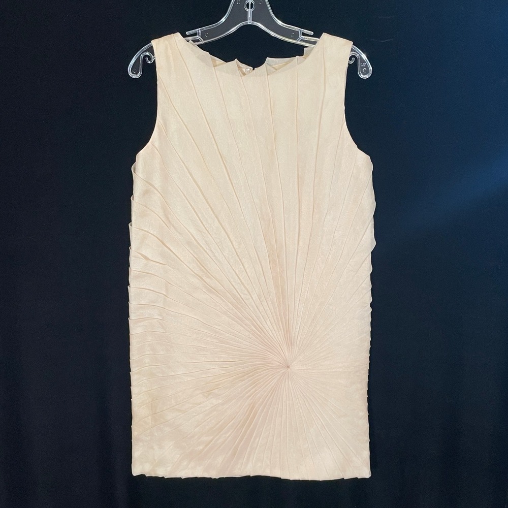 Christian Cota 100% Silk Mini Dress Sunburst Pleated Champagne Nude Cocktail 4 - Picture 2 of 7